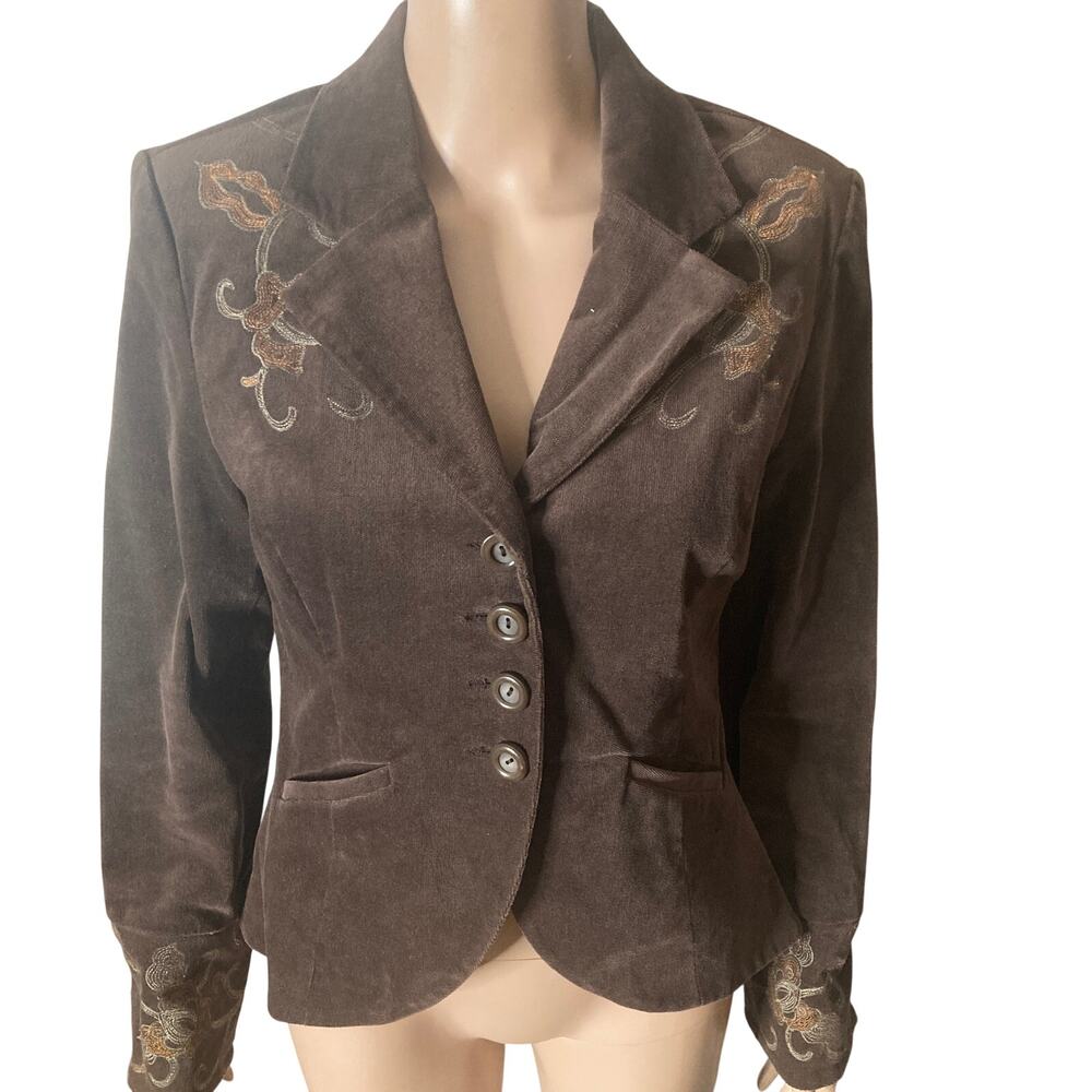 90 Ninety Blazer Womens M Embroidered Brown Floral Tailored Jacket - Picture 9 of 12